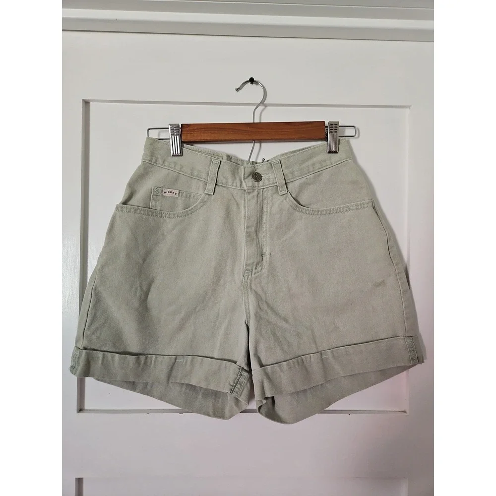 VTG 90s Denim Riders High Waisted Sage Green Shorts Women's Size 6M 26